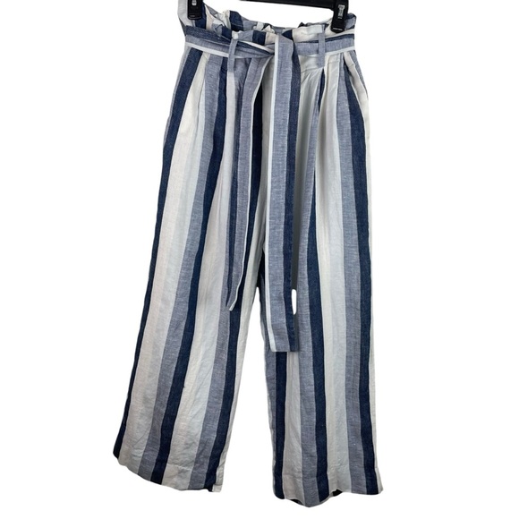 Point Sur | White Blue Stripe Linen Wide Leg Pants - Picture 1 of 8